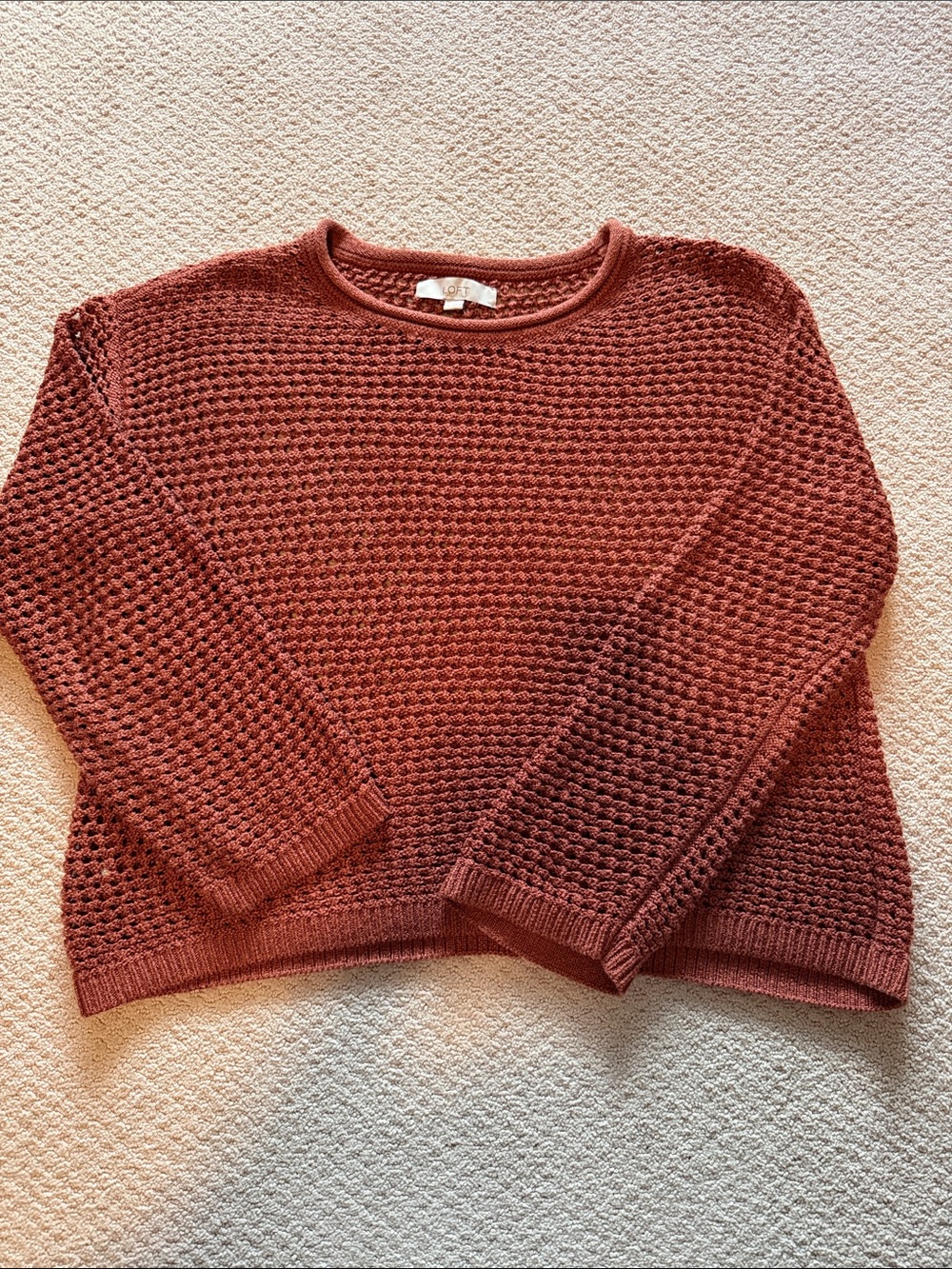 LOFT Waffle-Knit Crewneck Sweater — Rusty Terracotta
